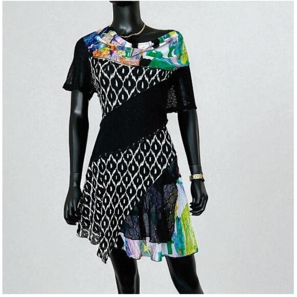 Faratelli Womens Artsy Tunic Top Size Extra Large Black Boho Mesh Fairy Grunge - Picture 1 of 10